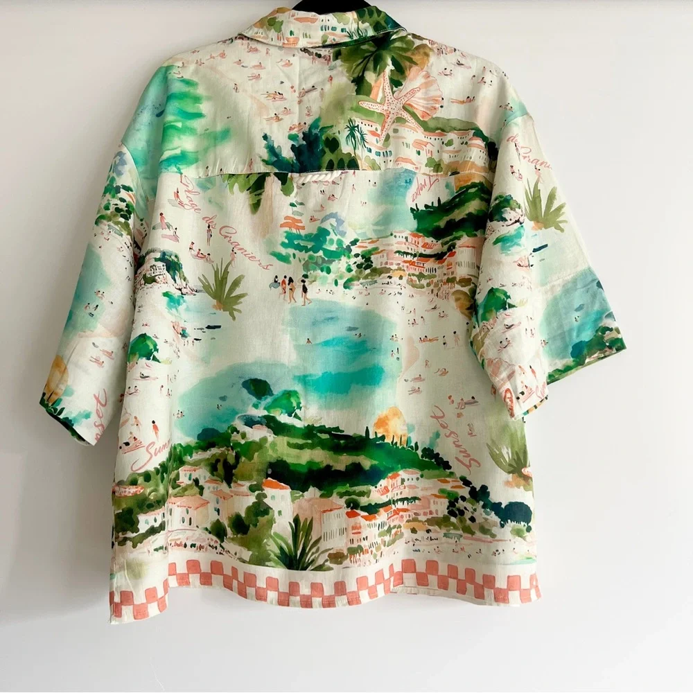 Anthropologie Celandine Linen Blend Shirt Size Small NWT Coastal Mediterranean